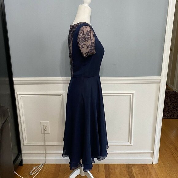 JS Collections Lace Chiffon Metallic Dress Size 8 Formal Pinafore - Picture 4 of 8